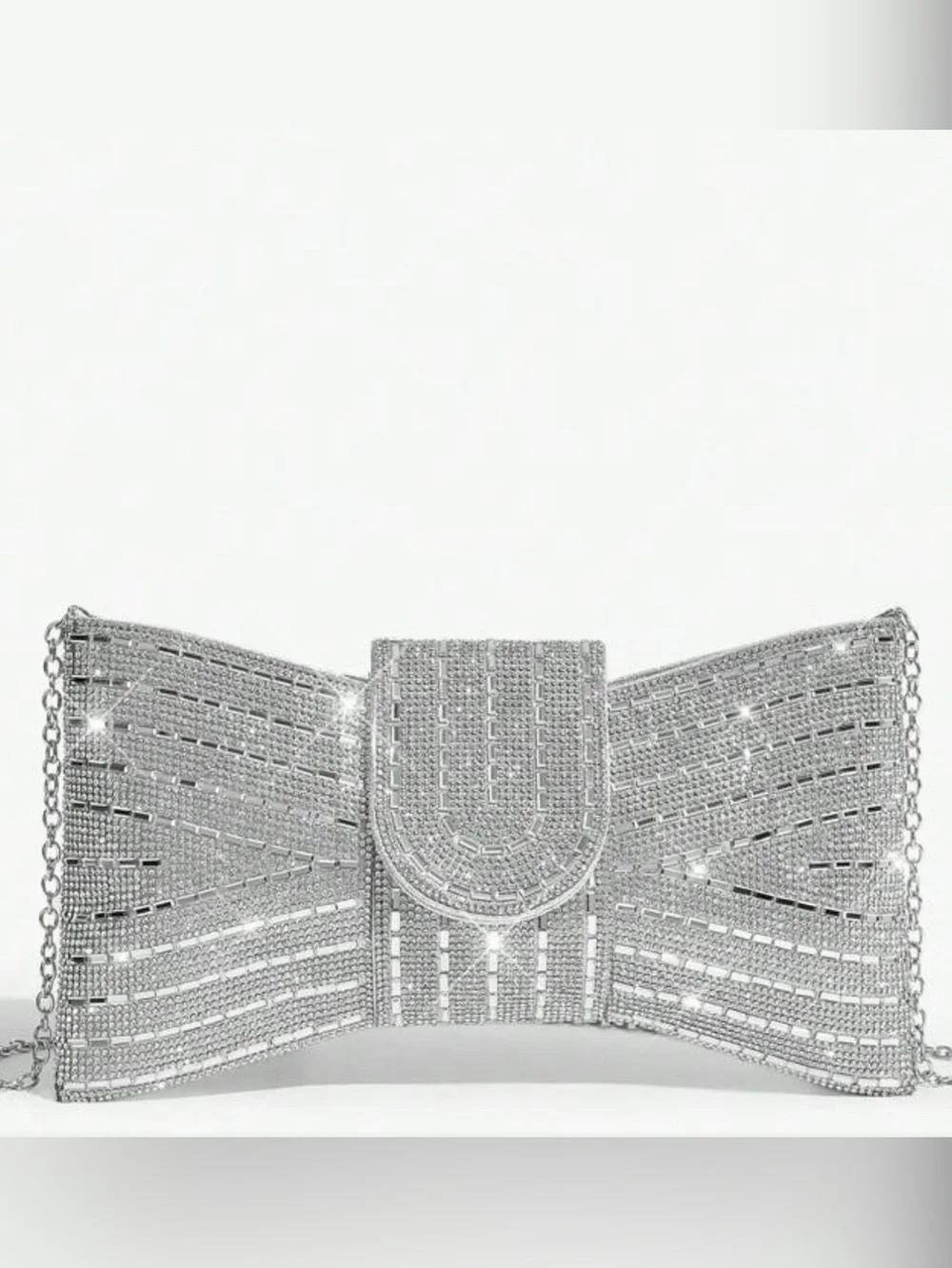 Elegant Silver Crystal Evening Clutch